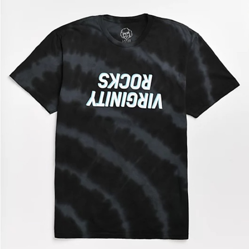 Upside down tie-dye virginity rocks t-shirt